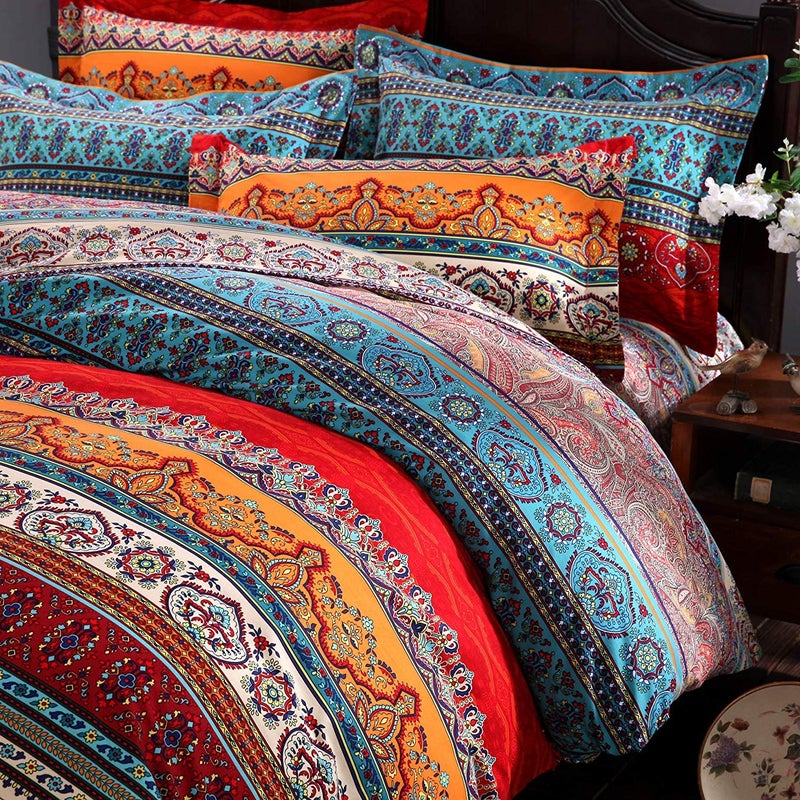 FADFAY Boho Duvet Cover Set 100% Brushed Cotton Colorful Stripe Exotic Style Bohemian Bedding Set Soft and Warm Bedding with Hidden Zipper Closure, 3 Pieces King/California King - Image 1